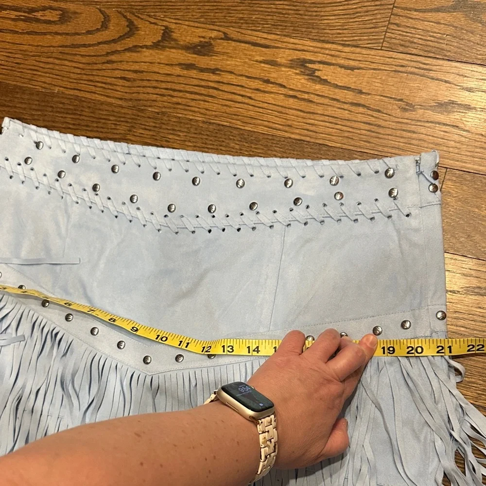 Idyllwind Light Blue Fringe Mini Skirt with Stud Details size XL - Picture 8 of 9